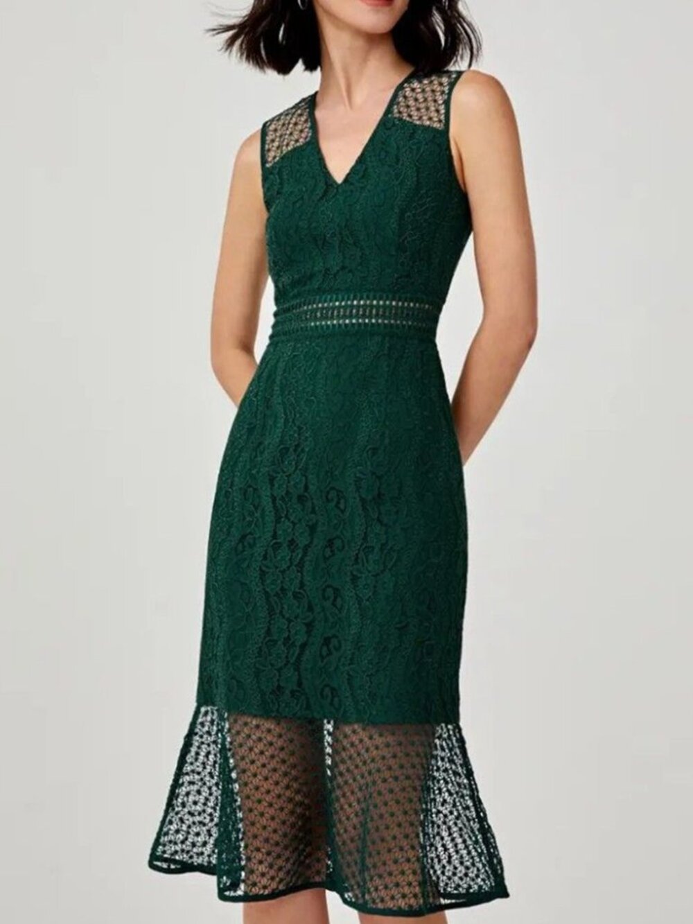 Love Bonito Alessa Emerald Green Lace Trim Midi Dress Sleeveless
